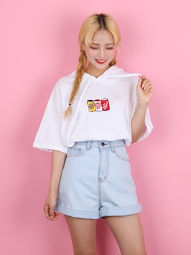 「アイテム（パーカー、ホワイト系）」を使った、bullangさん（レディース・161cm）の夏コーディネート