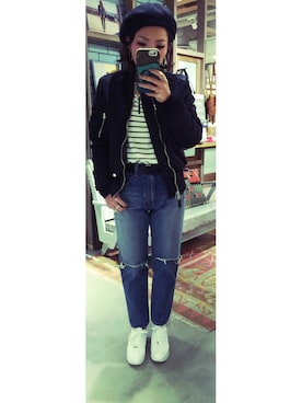 「FRAMeWORK（フレームワーク）のアイテム（ナイロンジャケット）」を使った、YURIKAさん（レディース・161cm）の冬コーディネート