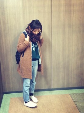 「GU（ジーユー）のアイテム（スニーカー、ホワイト系）」を使った、mamiさん（レディース・152cm）の秋コーディネート