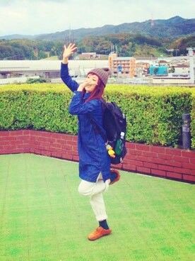 「GU（ジーユー）のアイテム（シャツワンピース、ブルー系）」を使った、mamiさん（レディース・152cm）の秋コーディネート