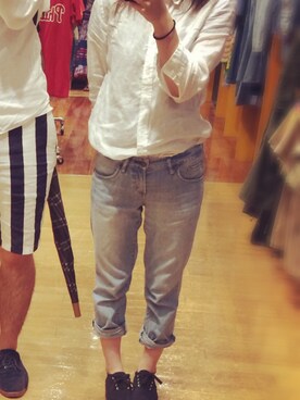 「UNIQLO（ユニクロ）のアイテム（その他パンツ、ブルー系）」を使った、mamiさん（レディース・152cm）の秋コーディネート