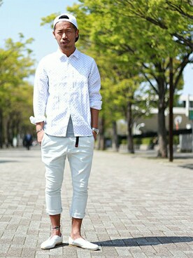 「And A（アンドエー）のアイテム（帽子）」を使った、Kameさん（メンズ・177cm）の春コーディネート