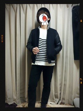 「ボーダーニット」｜「アイテム（スタジャン）」を使った、yuji@さん（メンズ・176cm）の冬コーディネート