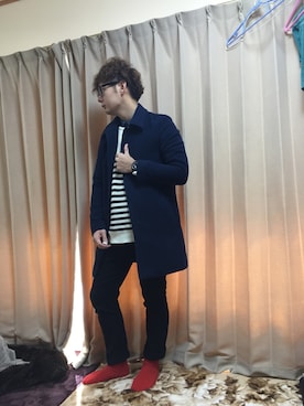 「バレンタインデートスタイル」｜「アイテム（ステンカラーコート）」を使った、yuji@さん（メンズ・176cm）の冬コーディネート