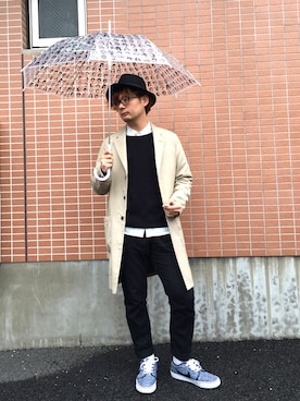 「傘」｜「アイテム（チェスターコート）」を使った、yuji@さん（メンズ・176cm）の春コーディネート