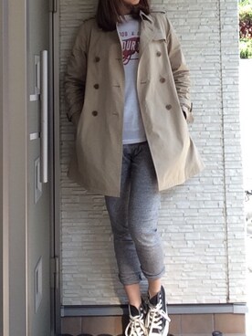 「お散歩」｜「アイテム（トレンチコート）」を使った、uka☺︎さん（レディース・164cm）の春コーディネート