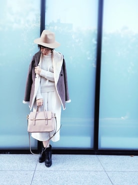 「アイテム（ボストンバッグ）」を使った、KUROさん（レディース・158cm）の冬コーディネート