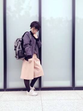 「GU（ジーユー）のアイテム（ブルゾン）」を使った、KUROさん（レディース・158cm）の冬コーディネート