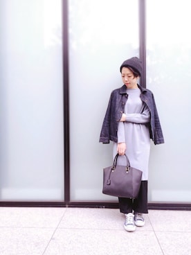 「アイテム（ボストンバッグ）」を使った、KUROさん（レディース・158cm）の冬コーディネート