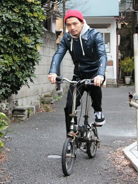 ライダースジャケットを使った 自転車 のメンズ人気ファッションコーディネート Wear