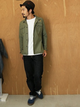 ハットを使った カーキシャツ のメンズ人気ファッションコーディネート ユーザー ショップスタッフ Wear