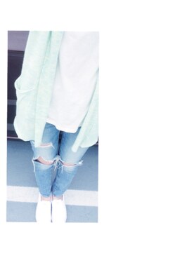 「MOUSSY（マウジー）のアイテム（Tシャツ/カットソー、ホワイト系）」を使った、み。さん（レディース・154cm）の春コーディネート
