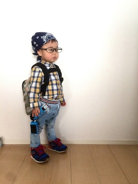 「abcd（ナシ）のアイテム（バックパック/リュック）」を使った、ichiKAさん（キッズ・90cm）の春コーディネート