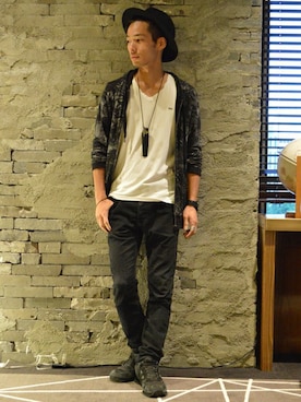 「DIESEL（ディーゼル）のアイテム（ハット）」を使った、コミさん（メンズ・172cm）の秋コーディネート