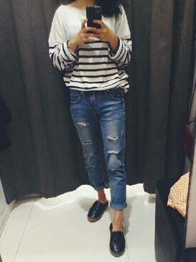 「UNIQLO（ユニクロ）のアイテム（ニット/セーター、ブラック系）」を使った、choe酱さん（レディース・147cm）の冬コーディネート
