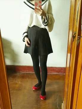 「アイテム（ニット/セーター、ホワイト系）」を使った、choe酱さん（レディース・147cm）の春コーディネート