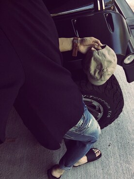 「HENRY&HENRY（ヘンリーアンドヘンリー）のHENRY＆HENRY サンダル （サンダル、ブラック系）」を使った、tさん（メンズ・178cm）の夏コーディネート