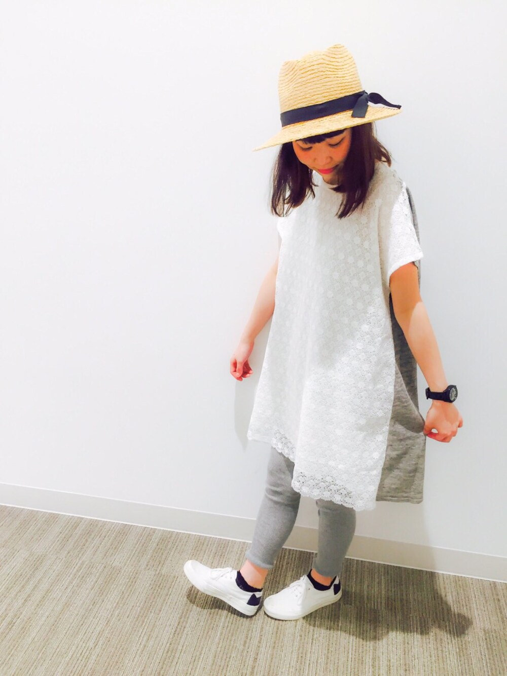 「pualcecin、TSUMORI CHISATO、シンプル、オトナカジュアル、レース」｜「PUAL CE CINのアイテム（Tシャツ/カットソー、ホワイト系）」を使った、PUALCECIN立川店さん（レディース・156cm）の夏コーディネートの1枚目の写真