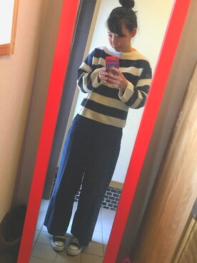 「MURUA（ムルーア）のアイテム（パンツ、ブルー系）」を使った、aaaarisaさん（レディース・156cm）の冬コーディネート