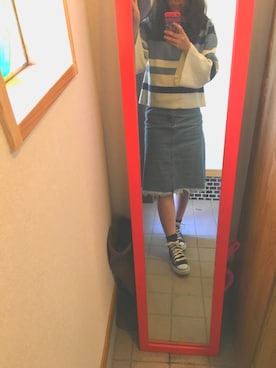 「MOUSSY（マウジー）のアイテム（デニムスカート、ブルー系）」を使った、aaaarisaさん（レディース・156cm）の春コーディネート