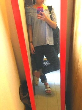 「BEAMS（ビームス）のアイテム（その他トップス、ブルー系）」を使った、aaaarisaさん（レディース・156cm）の夏コーディネート