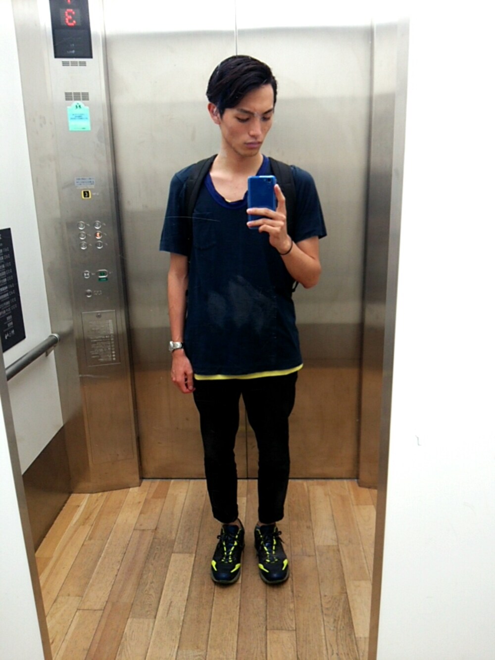 「sacai、スポーツミックス、LAD MUSICIAN、モード、 lanvin」｜「MIDWESTのCote&Ciel 15-17インチリュック（バックパック/リュック、ブラック系）」を使った、たくみんさん（メンズ・168cm）の夏コーディネートの1枚目の写真