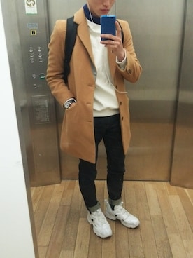 「DISCOVERED（ディスカバード）のアイテム（チェスターコート）」を使った、たくみんさん（メンズ・168cm）の春コーディネート