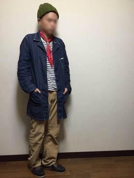 「アイテム（モカシン/デッキシューズ、パープル系）」を使った、shuさん（メンズ・166cm）の秋コーディネート