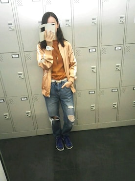 「UNITED ARROWS（ユナイテッドアローズ）のアイテム（スタジャン）」を使った、ひみこさん（レディース・159cm）の秋コーディネート