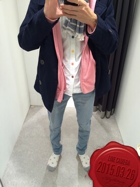 「アイテム（デニムパンツ、シルバー系）」を使った、たろぽさん（メンズ・178cm）の春コーディネート