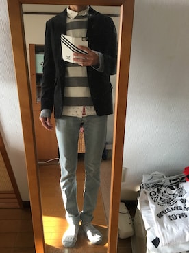 「アイテム（デニムパンツ、シルバー系）」を使った、たろぽさん（メンズ・178cm）の秋コーディネート