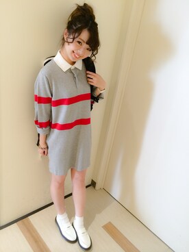 「ラガーシャツ」｜「アイテム（その他シューズ）」を使った、MihoUesugiさん（レディース・154cm）の春コーディネート