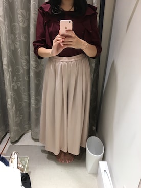「UNIQLO（ユニクロ）のWOMEN ドレープイージースカンツ（その他パンツ、ピンク系）」を使った、みずゆりさん（レディース）の秋コーディネート