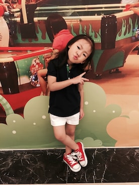 「POLO RALPH LAUREN（ポロ ラルフ ローレン）のアイテム（ポロシャツ、ブルー系）」を使った、Jill & Willieさん（キッズ）の夏コーディネート