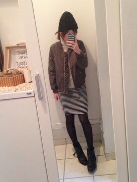 「ボーダースカート」｜「アイテム（ブルゾン）」を使った、Chisato  さん（レディース・157cm）の冬コーディネート