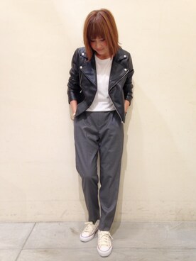 「CIAOPANIC TYPY（チャオパニックティピー）のアイテム（ライダースジャケット）」を使った、Chisato  さん（レディース・157cm）の秋コーディネート