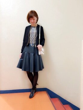 「レザースカート」｜「アイテム（スタジャン）」を使った、tomoさん（レディース・162cm）の冬コーディネート