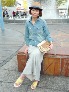 「SHIPS for women（シップスフォーウィメン）のWRANGLER:デニムシャツ◇（シャツ/ブラウス、ブルー系）」を使った、円尾さん（レディース・165cm）の春コーディネート