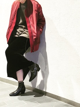 「ベロアスカート」｜「アイテム（ブルゾン）」を使った、RENAさん（レディース・159cm）の冬コーディネート