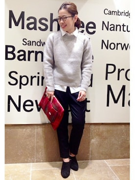 「アイテム（クラッチバッグ、レッド系）」を使った、ivory court　ランドマークプラザ店スタッフさん（レディース・161cm）の冬コーディネート