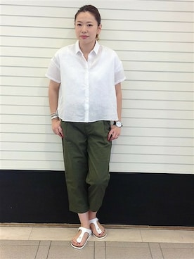 「カーキパンツ」｜ivory court　ランドマークプラザ店スタッフさん（レディース・161cm）の夏コーディネート