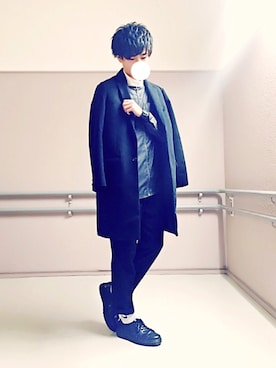 「ノーカラー」｜「アイテム（チェスターコート）」を使った、ケージさん（メンズ・175cm）の冬コーディネート