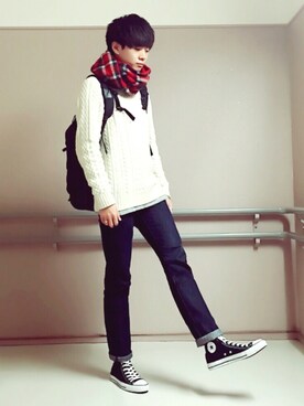 「TOMMY HILFIGER（トミーヒルフィガー）のアイテム（マフラー）」を使った、ケージさん（メンズ・175cm）の冬コーディネート