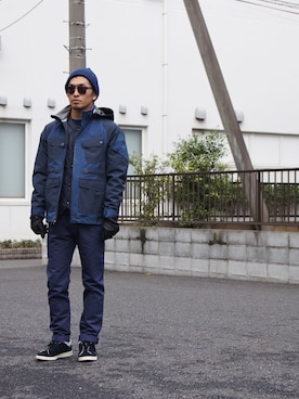 「アイテム（マウンテンパーカー、ブルー系）」を使った、DOGDAYSさん（メンズ・166cm）の秋コーディネート