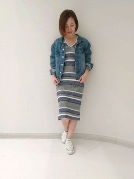 「アイテム（デニムジャケット）」を使った、Emilyさん（レディース・162cm）の冬コーディネート