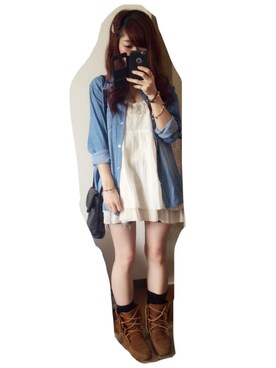 「アイテム（チュニック、ベージュ系）」を使った、yonさん（レディース・153cm）の秋コーディネート