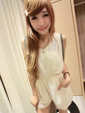 「アイテム（つなぎ/オールインワン、ベージュ系）」を使った、Yumi Tsaoさん（レディース・163cm）の夏コーディネート