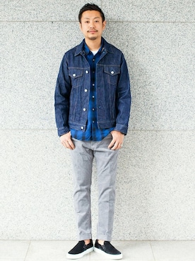 「BEAUTY&YOUTH UNITED ARROWS（ビューティーアンドユースユナイテッドアローズ）のBY セルビッチ デニム G-ジャケット（デニムジャケット、ブルー系）」を使った、君嶋 康太さん（メンズ・175cm）の秋コーディネート