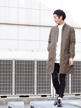 「Lui's（ルイス）のアイテム（MA-1）」を使った、アライ@youtubeさん（メンズ・176cm）の秋コーディネート