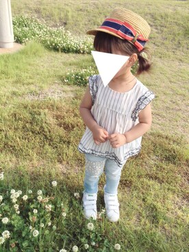 「むぎわら帽子」｜「アイテム（チュニック）」を使った、rimmy❤︎さん（キッズ・90cm）の春コーディネート